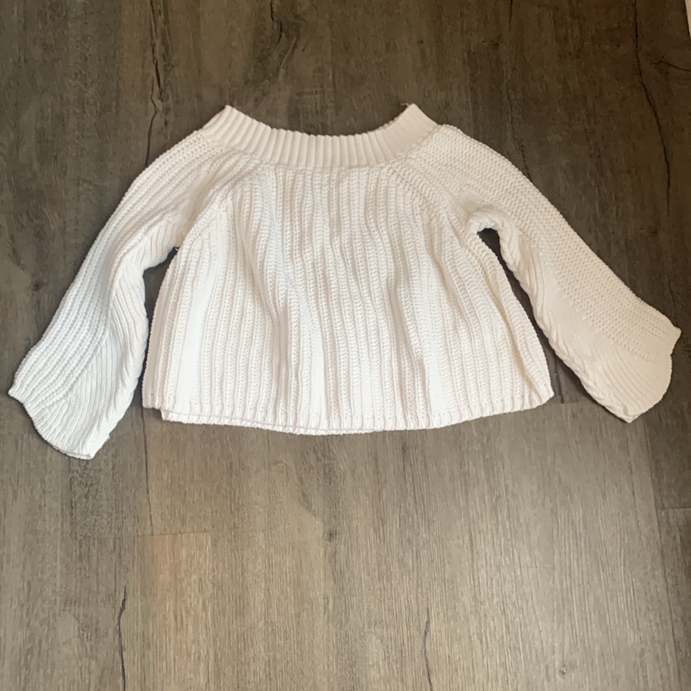 Lulu’s Off the Shoulder Cropped White Sweater - Picture 2 of 13